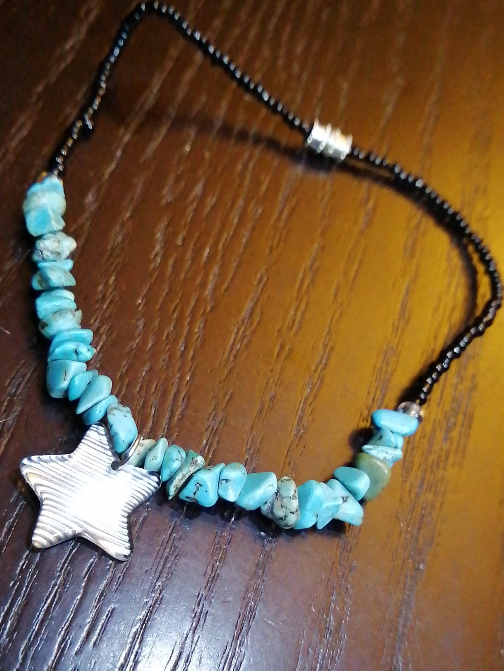 Native American Turquoise Chip With Star Charm Vintage Anklet 10" Long